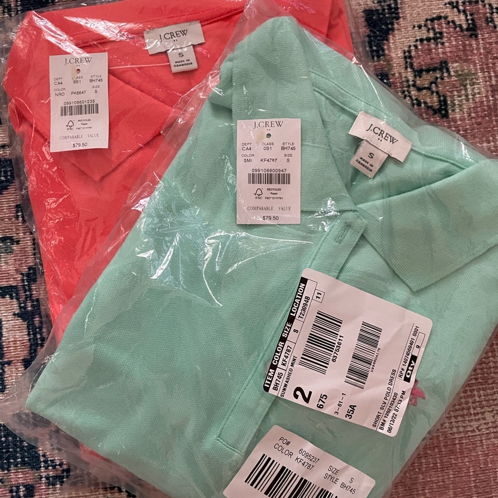 NWT Small J. Crew short sleeved polo dresses. 1 each in blue and pink.